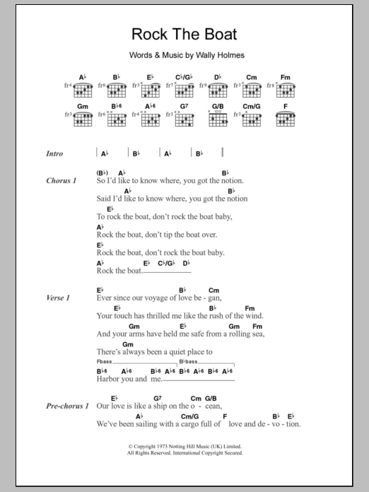 The Hues Corporation Rock The Boat sheet music notes and chords arranged for Guitar Chords/Lyrics