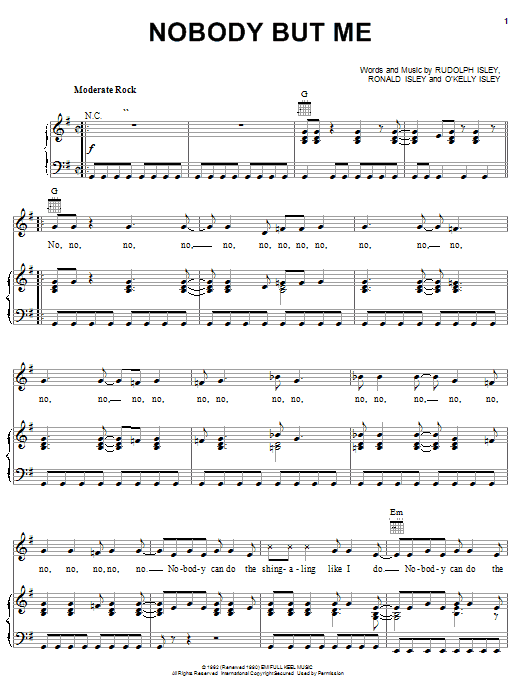 The Human Beinz Nobody But Me sheet music notes and chords arranged for Piano, Vocal & Guitar Chords (Right-Hand Melody)