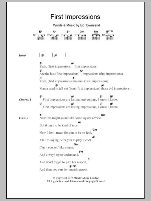 The Impressions First Impressions sheet music notes and chords arranged for Guitar Chords/Lyrics