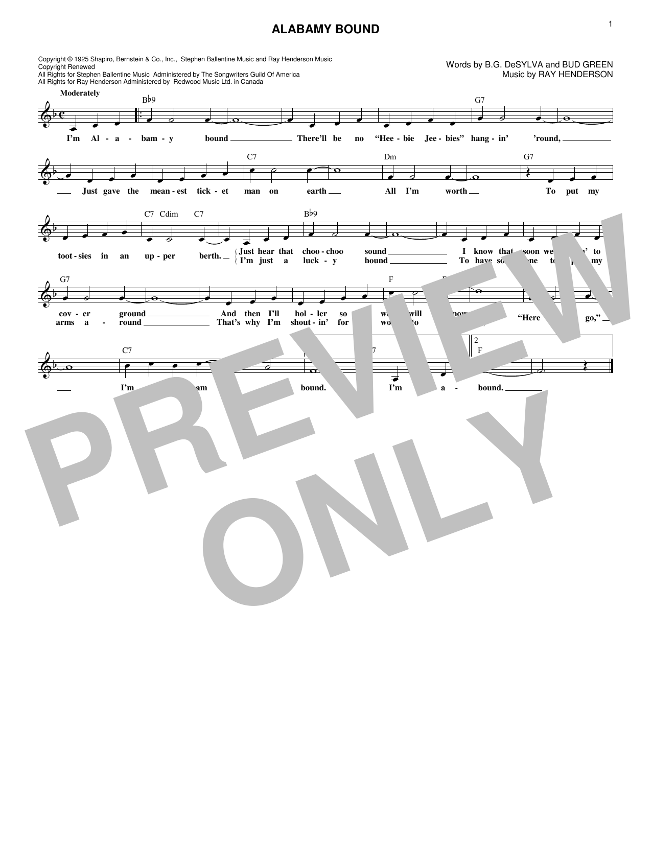 The Ink Spots Alabamy Bound sheet music notes and chords arranged for Lead Sheet / Fake Book
