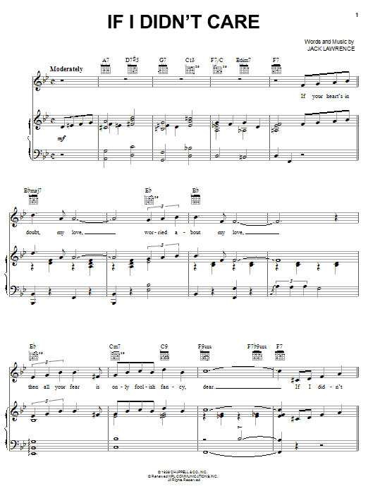 The Ink Spots If I Didn't Care sheet music notes and chords arranged for Piano, Vocal & Guitar Chords (Right-Hand Melody)