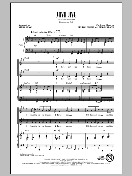 The Ink Spots Java Jive (arr. Kirby Shaw) sheet music notes and chords arranged for 3-Part Mixed Choir