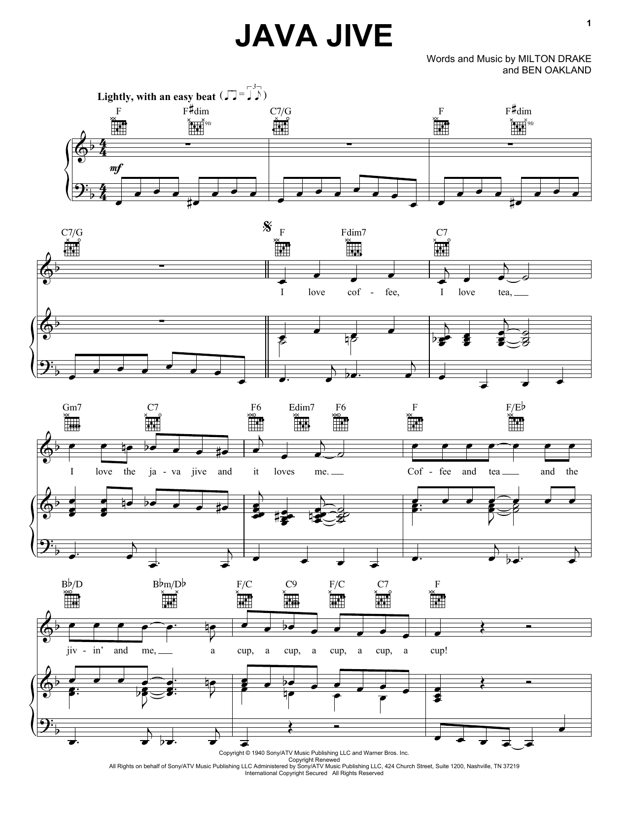 The Ink Spots Java Jive sheet music notes and chords arranged for Easy Piano