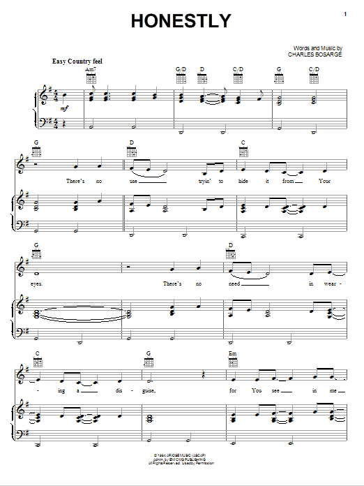 The Isaacs Honestly sheet music notes and chords arranged for Piano, Vocal & Guitar Chords (Right-Hand Melody)