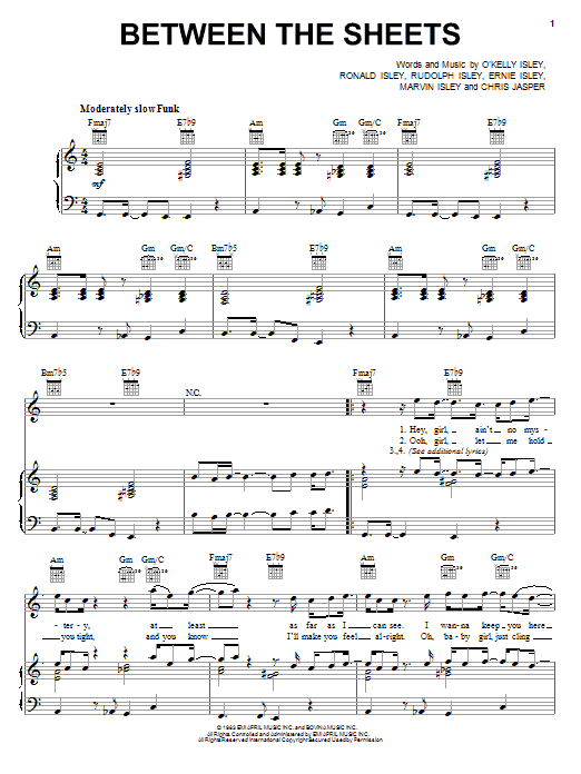 The Isley Brothers Between The Sheets sheet music notes and chords arranged for Piano, Vocal & Guitar Chords (Right-Hand Melody)
