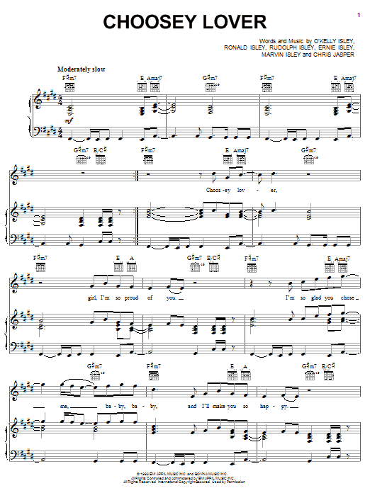 The Isley Brothers Choosey Lover sheet music notes and chords arranged for Piano, Vocal & Guitar Chords (Right-Hand Melody)