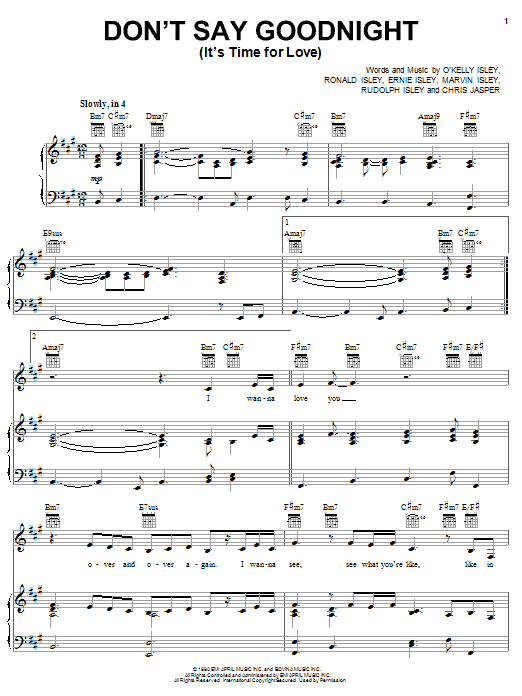 The Isley Brothers Don't Say Good Night (It's Time For Love) Parts 1 & 2 sheet music notes and chords arranged for Piano, Vocal & Guitar Chords (Right-Hand Melody)