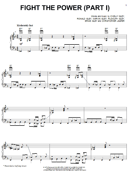 The Isley Brothers Fight The Power 'Part 1' sheet music notes and chords arranged for Piano, Vocal & Guitar Chords (Right-Hand Melody)