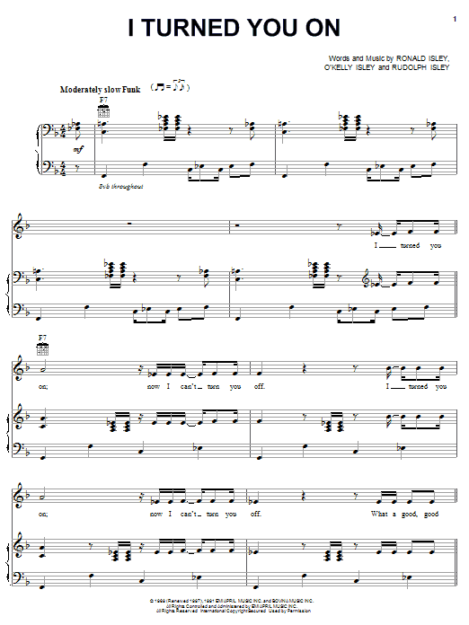 The Isley Brothers I Turned You On sheet music notes and chords arranged for Piano, Vocal & Guitar Chords (Right-Hand Melody)