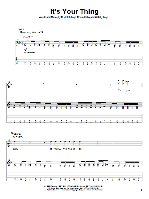 The Isley Brothers It's Your Thing sheet music notes and chords arranged for Guitar Tab (Single Guitar)