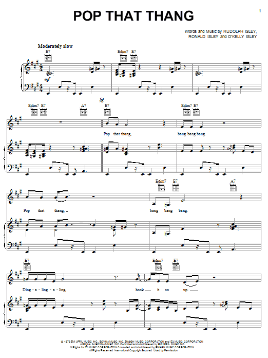 The Isley Brothers Pop That Thang sheet music notes and chords arranged for Piano, Vocal & Guitar Chords (Right-Hand Melody)