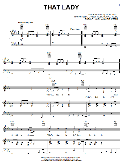 The Isley Brothers That Lady, Pt. 1/That Lady, Pt. 2 sheet music notes and chords arranged for Piano, Vocal & Guitar Chords (Right-Hand Melody)