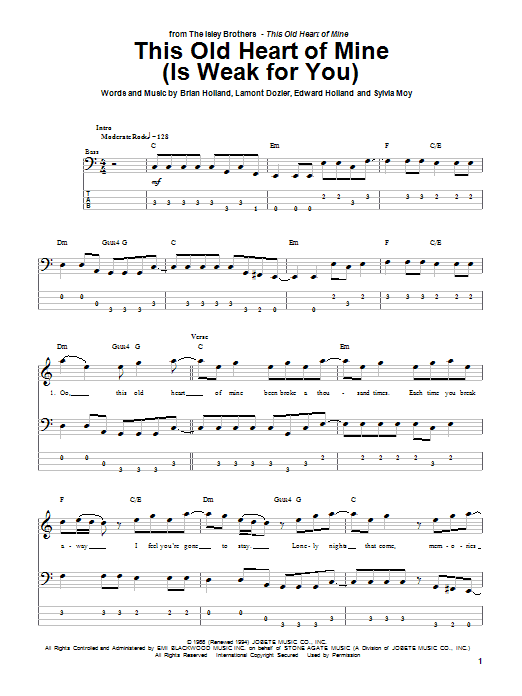 The Isley Brothers This Old Heart Of Mine (Is Weak For You) sheet music notes and chords arranged for Bass Guitar Tab