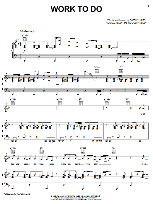 The Isley Brothers Work To Do sheet music notes and chords arranged for Piano, Vocal & Guitar Chords (Right-Hand Melody)