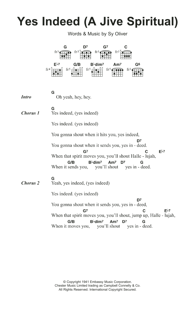 The Isley Brothers Yes Indeed (A Jive Spiritual) sheet music notes and chords arranged for Guitar Chords/Lyrics