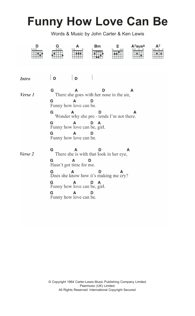 The Ivy League Funny How Love Can Be sheet music notes and chords arranged for Guitar Chords/Lyrics