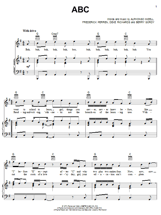 The Jackson 5 ABC sheet music notes and chords arranged for Easy Guitar