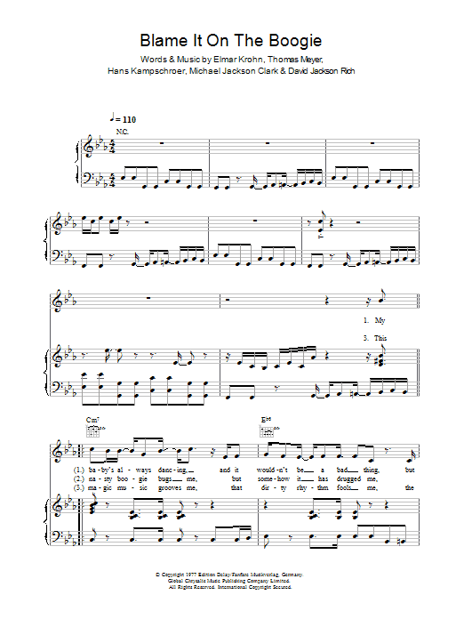 The Jackson 5 Blame It On The Boogie sheet music notes and chords arranged for Piano Chords/Lyrics