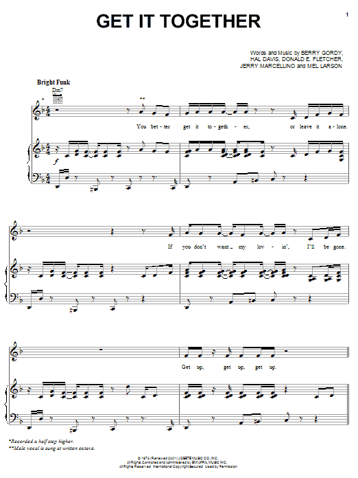 The Jackson 5 Get It Together sheet music notes and chords arranged for Piano, Vocal & Guitar Chords (Right-Hand Melody)