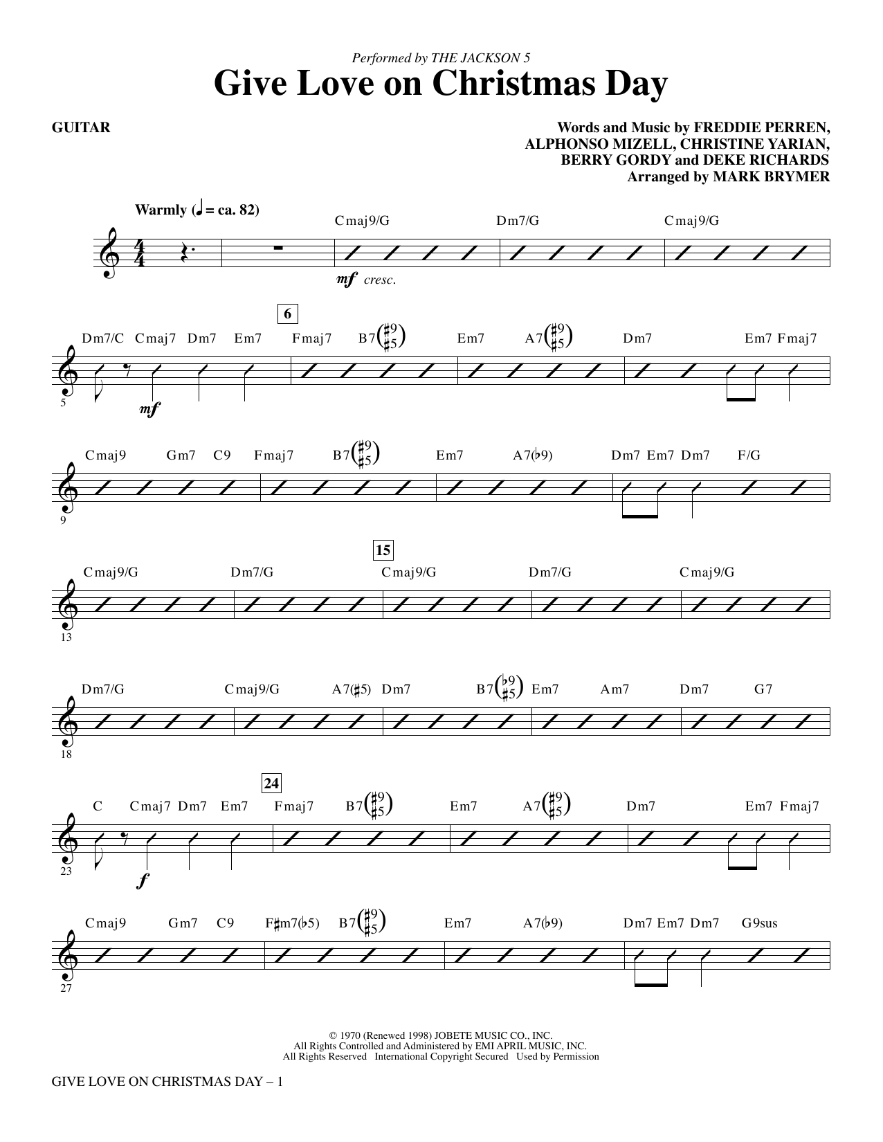 The Jackson 5 Give Love on Christmas Day (arr. Mark Brymer) - Guitar sheet music notes and chords arranged for Choir Instrumental Pak