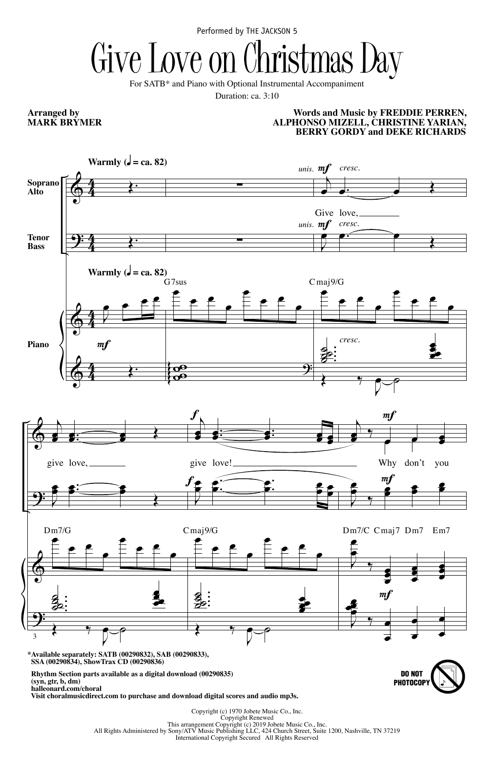 The Jackson 5 Give Love On Christmas Day (arr. Mark Brymer) sheet music notes and chords arranged for SSA Choir