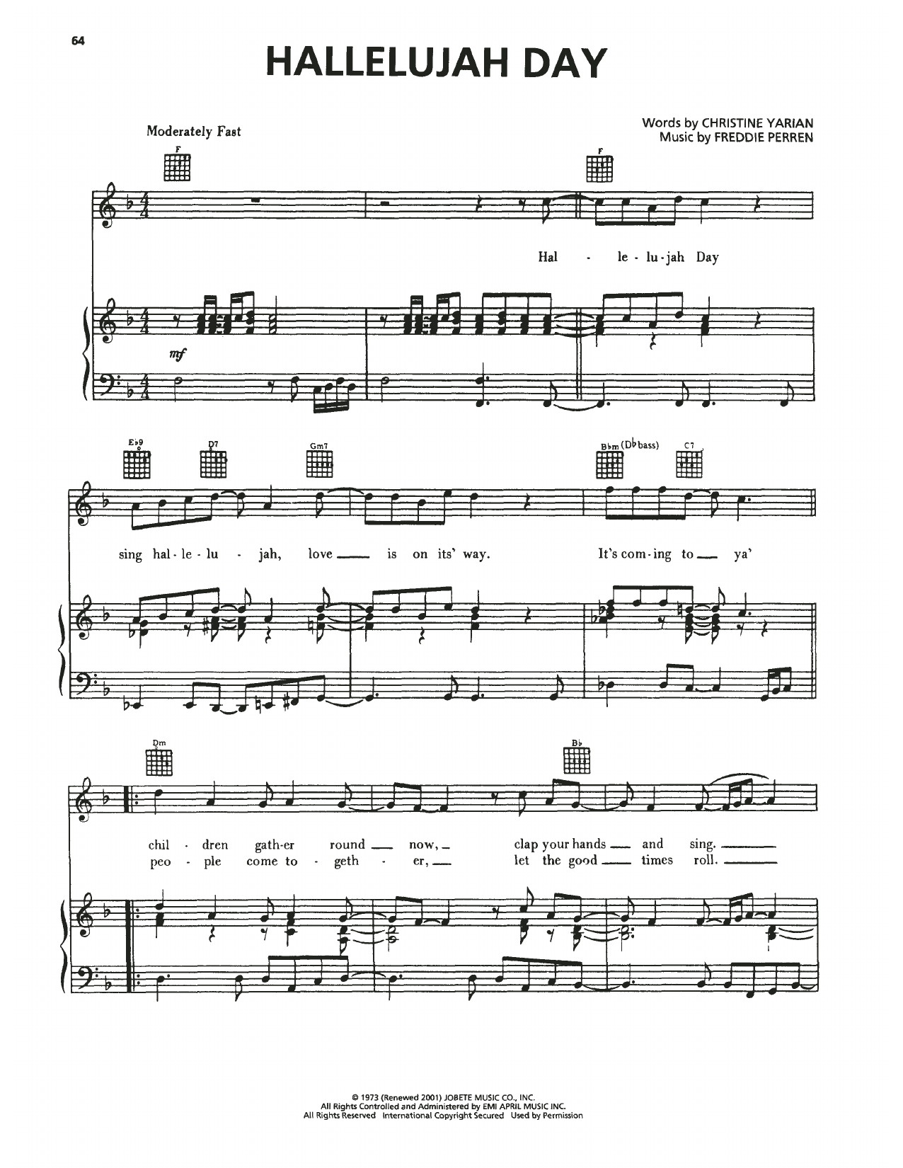 The Jackson 5 Hallelujah Day sheet music notes and chords arranged for Piano, Vocal & Guitar Chords (Right-Hand Melody)