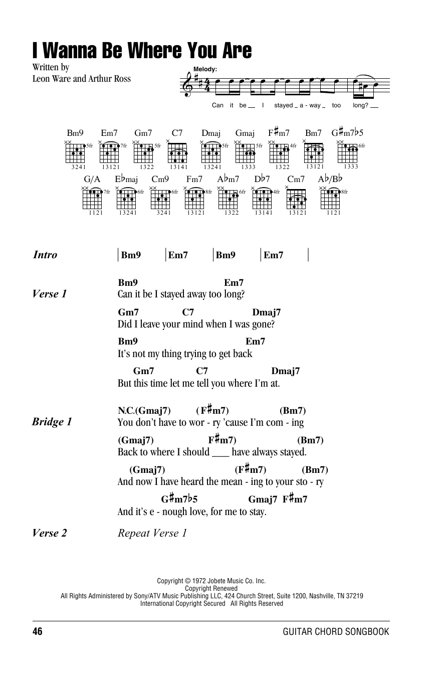 The Jackson 5 I Wanna Be Where You Are sheet music notes and chords arranged for Guitar Chords/Lyrics