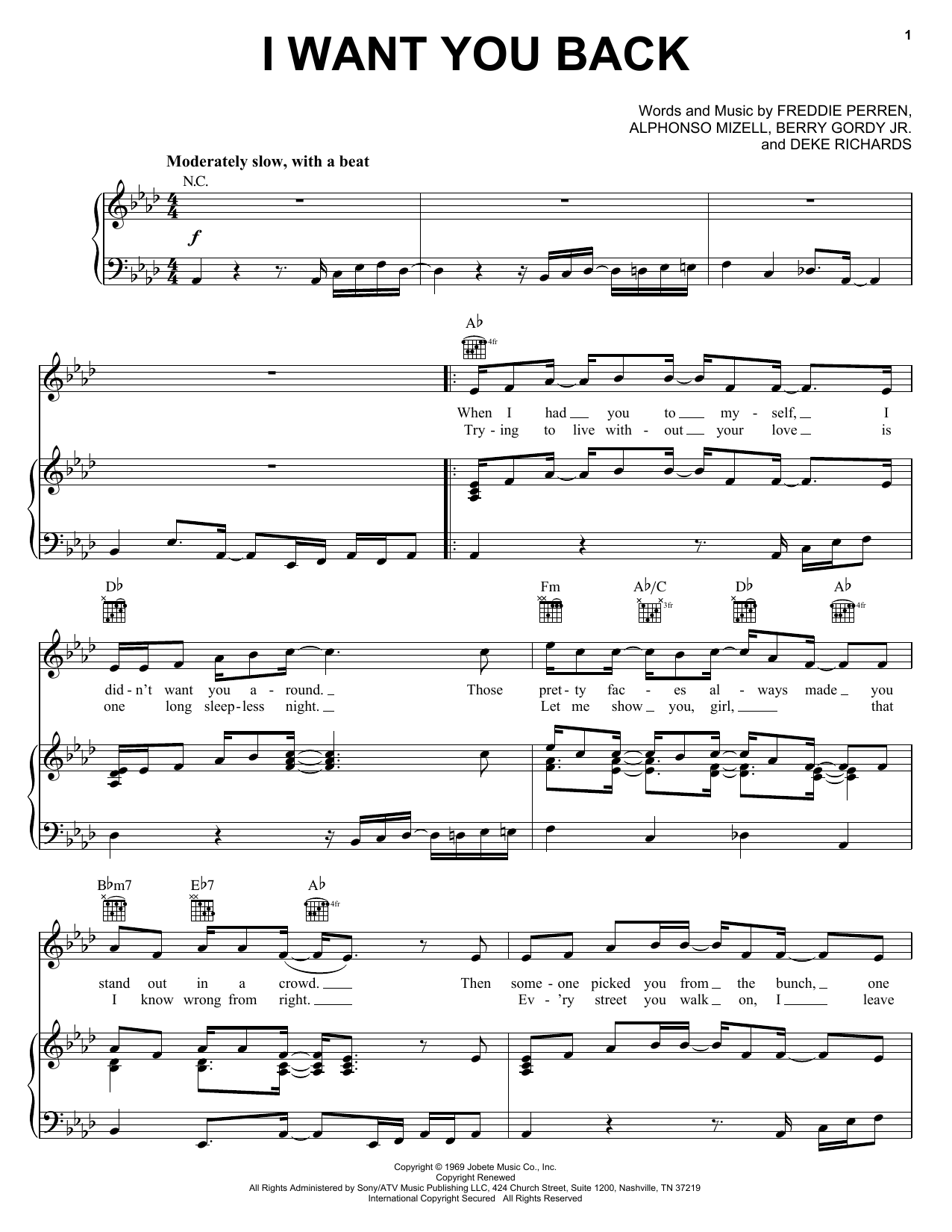 The Jackson 5 I Want You Back sheet music notes and chords arranged for Easy Bass Tab