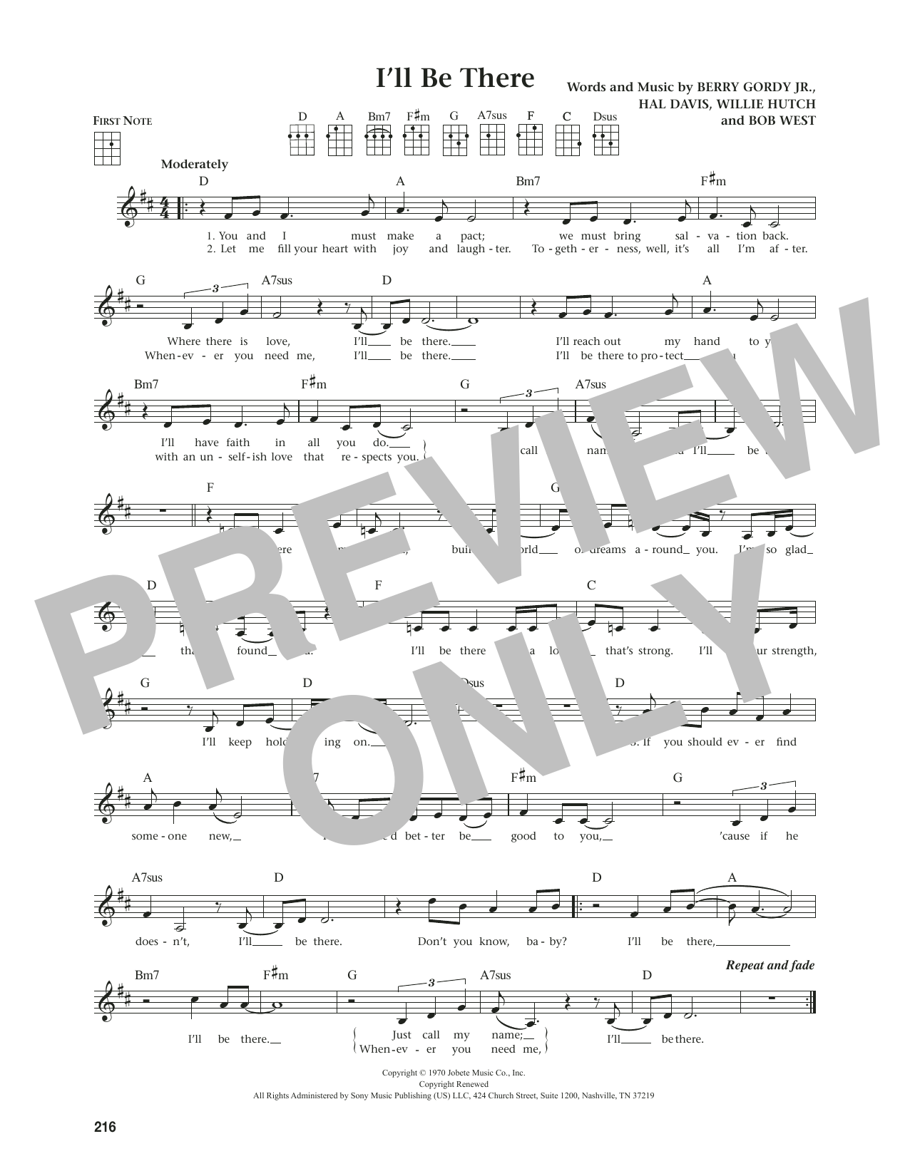 The Jackson 5 I'll Be There (from The Daily Ukulele) (arr. Jim Beloff) sheet music notes and chords arranged for Ukulele