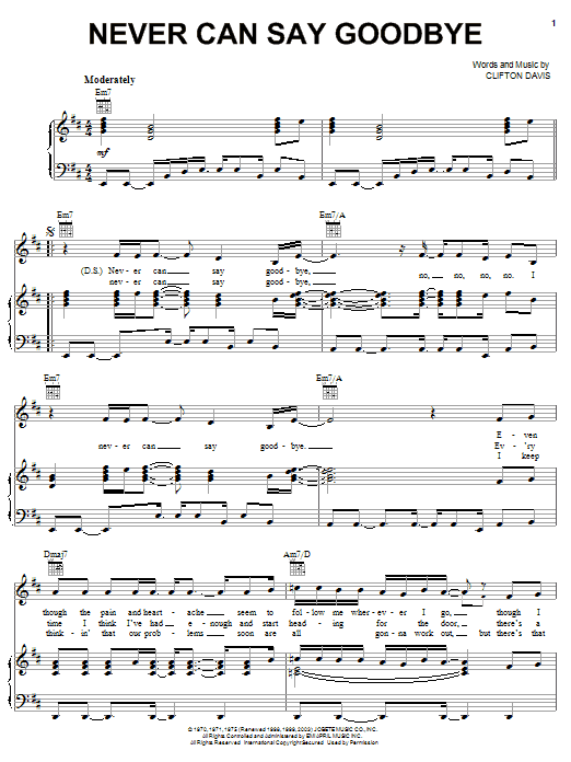 The Jackson 5 Never Can Say Goodbye sheet music notes and chords arranged for Piano, Vocal & Guitar Chords (Right-Hand Melody)