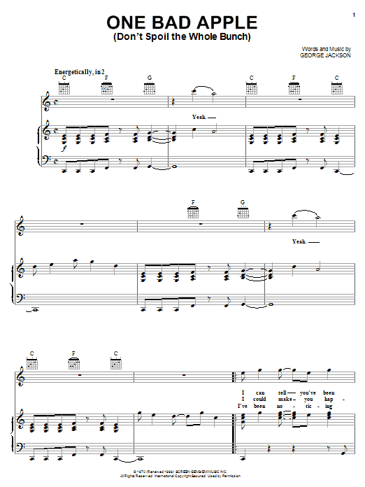 The Jackson 5 One Bad Apple (Don't Spoil The Whole Bunch) sheet music notes and chords arranged for Piano, Vocal & Guitar Chords (Right-Hand Melody)