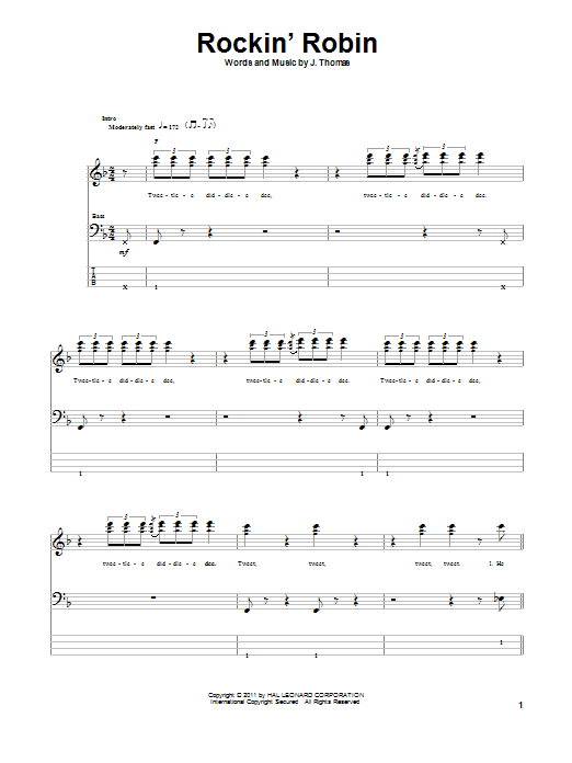 The Jackson 5 Rockin' Robin sheet music notes and chords arranged for Bass Guitar Tab