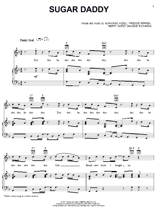 The Jackson 5 Sugar Daddy sheet music notes and chords arranged for Piano, Vocal & Guitar Chords (Right-Hand Melody)