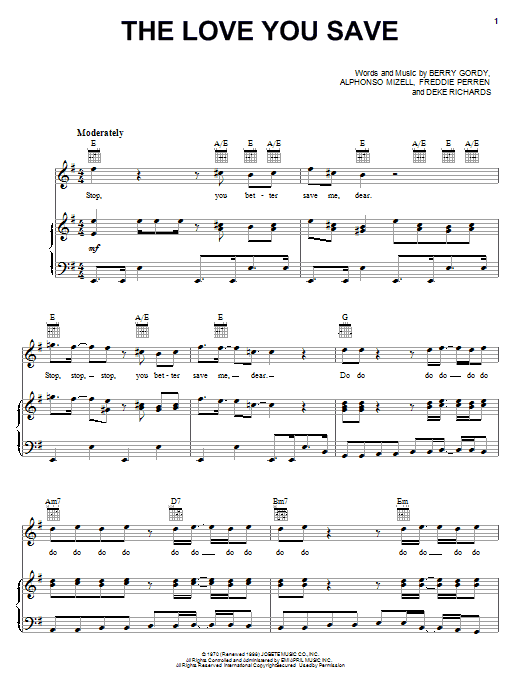 The Jackson 5 The Love You Save sheet music notes and chords arranged for Piano, Vocal & Guitar Chords (Right-Hand Melody)