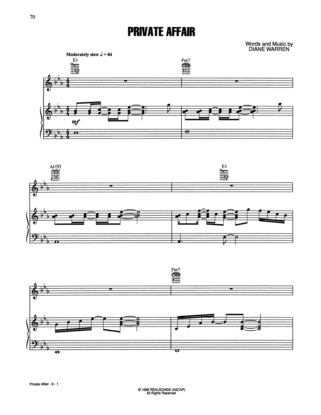 The Jacksons Private Affair sheet music notes and chords arranged for Piano, Vocal & Guitar Chords (Right-Hand Melody)