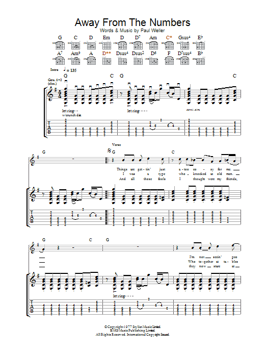 The Jam Away From The Numbers sheet music notes and chords arranged for Guitar Tab
