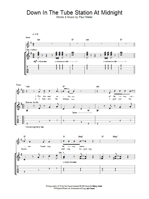 The Jam Down In The Tube Station At Midnight sheet music notes and chords arranged for Guitar Tab
