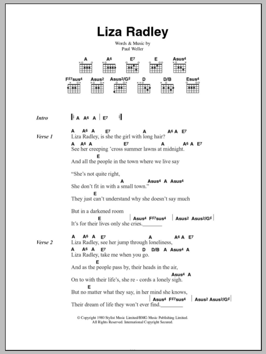 The Jam Liza Radley sheet music notes and chords arranged for Guitar Tab