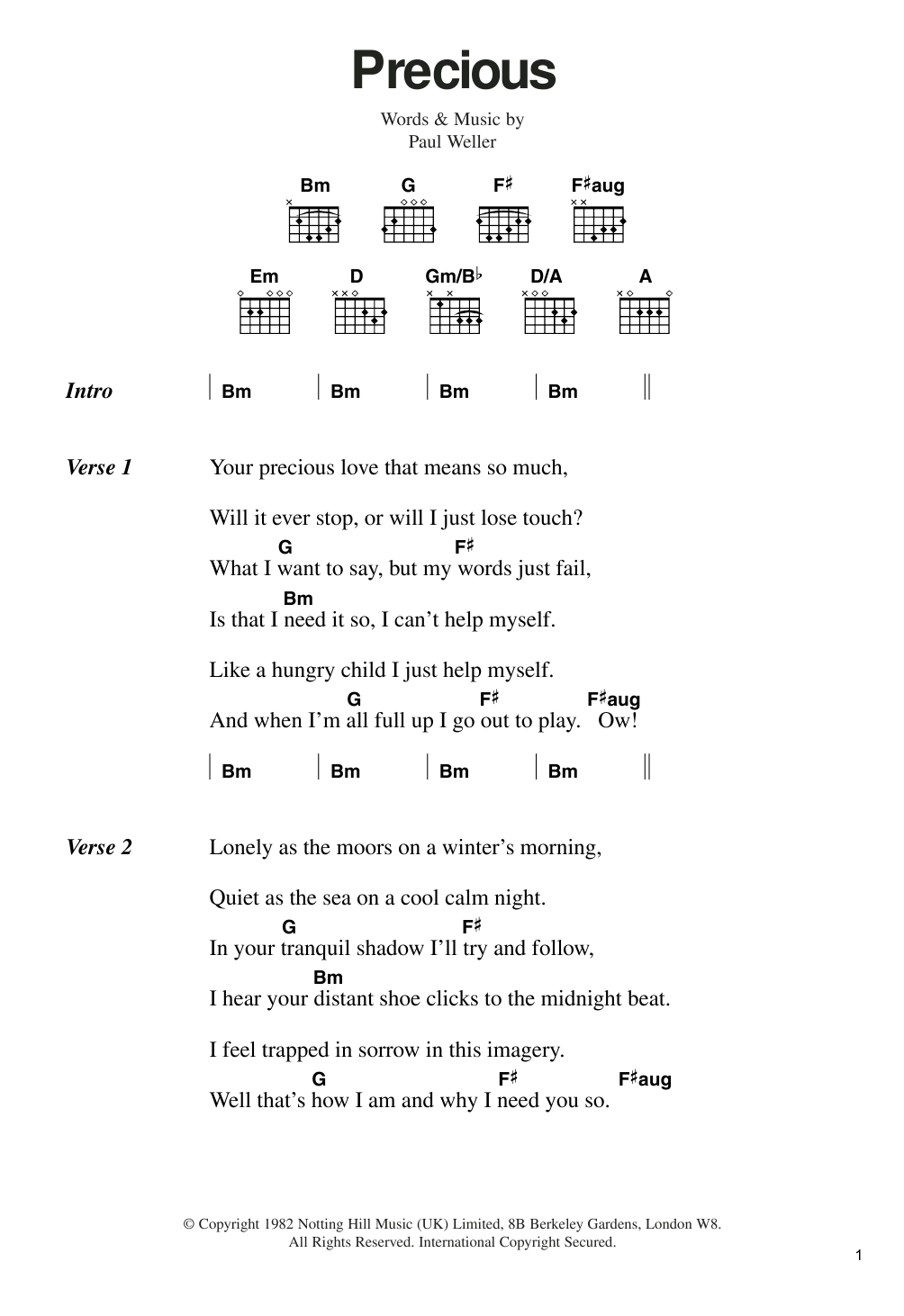 The Jam Precious sheet music notes and chords arranged for Guitar Chords/Lyrics