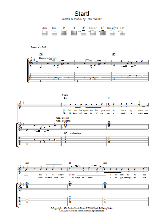 The Jam Start! sheet music notes and chords arranged for Guitar Chords/Lyrics