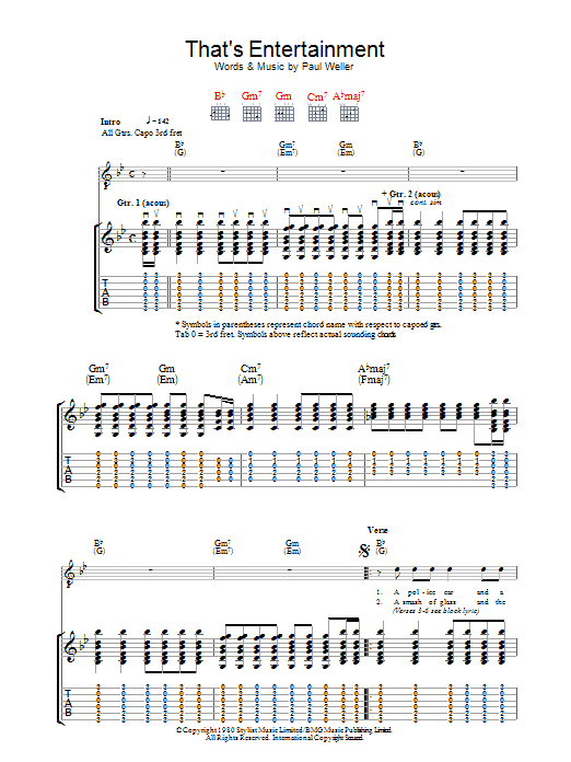 The Jam That's Entertainment sheet music notes and chords arranged for Ukulele