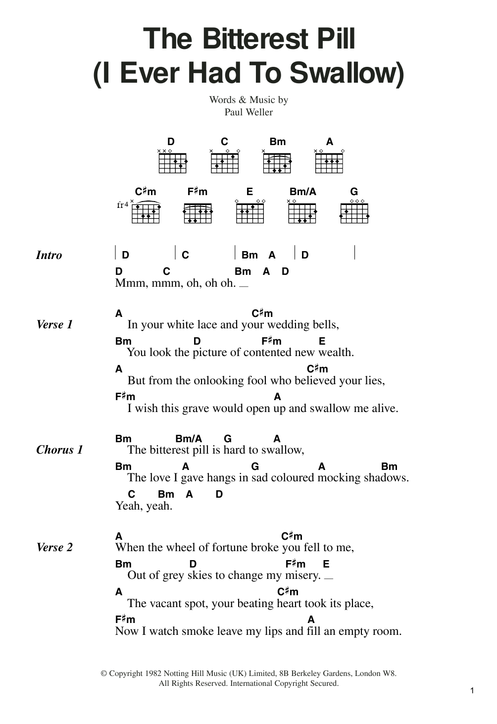 The Jam The Bitterest Pill (I Ever Had To Swallow) sheet music notes and chords arranged for Guitar Chords/Lyrics