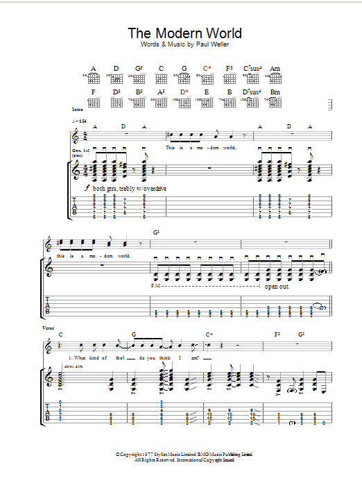 The Jam The Modern World sheet music notes and chords arranged for Guitar Chords/Lyrics