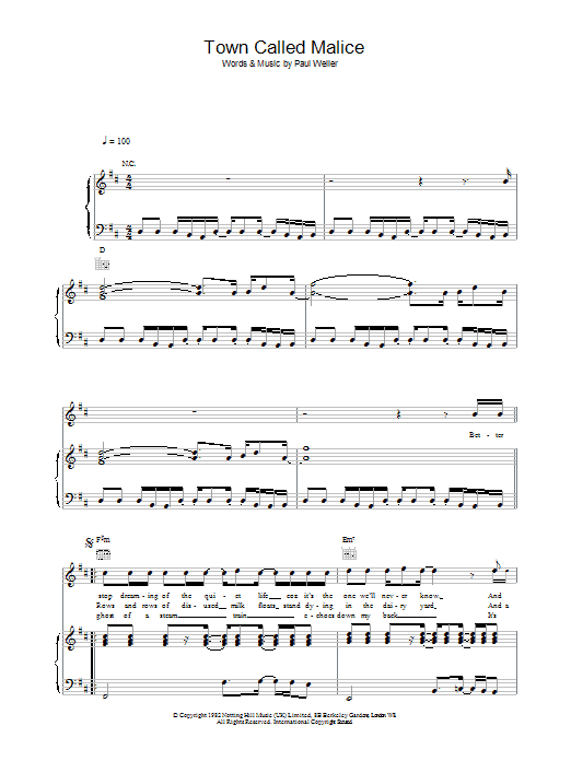 The Jam Town Called Malice sheet music notes and chords arranged for Guitar Tab