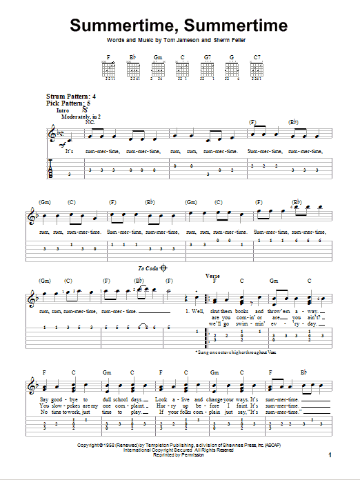 The Jamies Summertime, Summertime sheet music notes and chords arranged for Piano, Vocal & Guitar Chords (Right-Hand Melody)