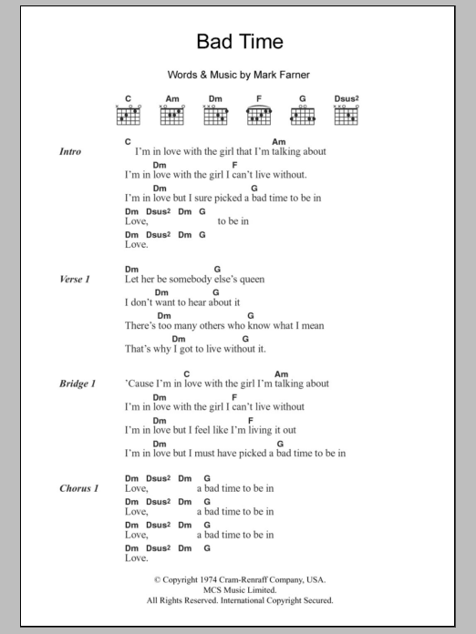The Jayhawks Bad Time sheet music notes and chords arranged for Guitar Chords/Lyrics
