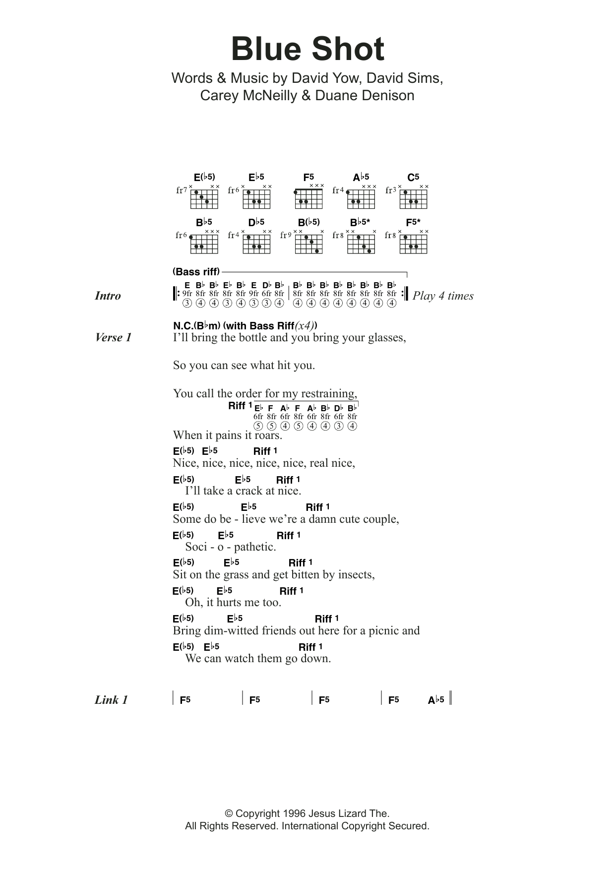 The Jesus Lizard Blue Shot sheet music notes and chords arranged for Guitar Chords/Lyrics