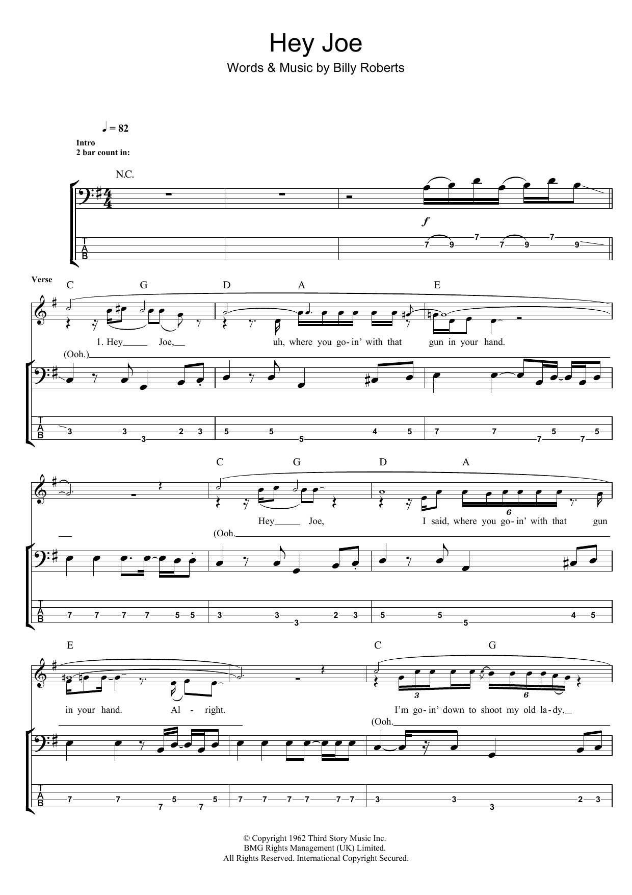 The Jimi Hendrix Experience Hey Joe sheet music notes and chords arranged for Bass Guitar Tab