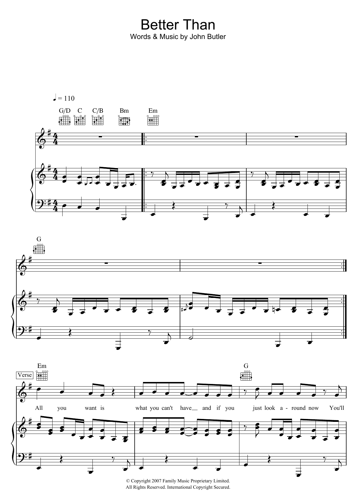 The John Butler Trio Better Than sheet music notes and chords arranged for Piano, Vocal & Guitar Chords