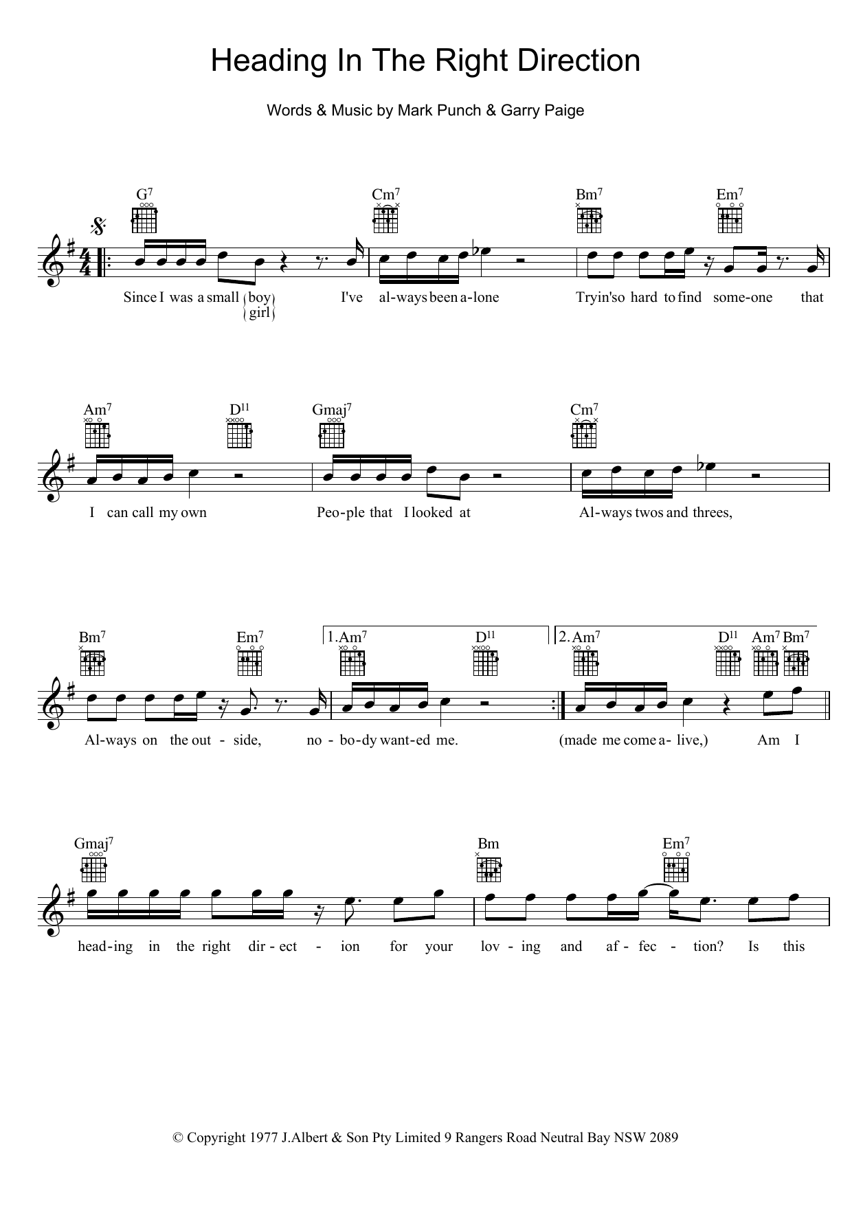 The Johnny Rocco Band Heading In The Right Direction sheet music notes and chords arranged for Lead Sheet / Fake Book